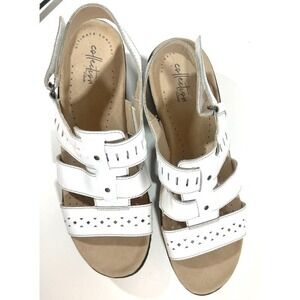 Clarks Collection Sz 11 Womens Sandals White Leather Wedge Strappy Easter Shoes